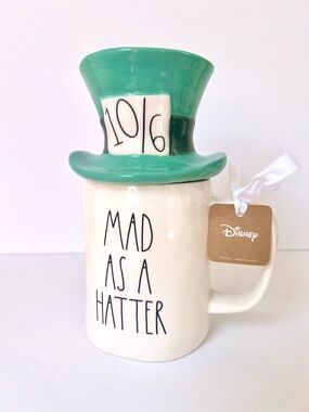 Rae Dunn x Disney Double Sided Mad Hatter Mug with Topper Lid - NWT New Retired